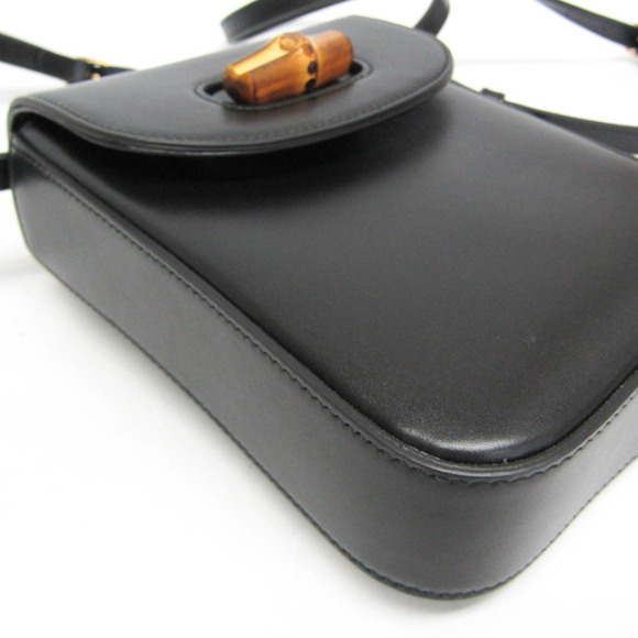 GUCCI Black Leather Bamboo Shoulder Bag - Picture 6 of 16